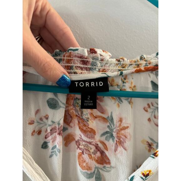 Torrid Womens Floral Peasant Top Size 2X Cream Blouse Lightweight Feminine - Picture 5 of 8